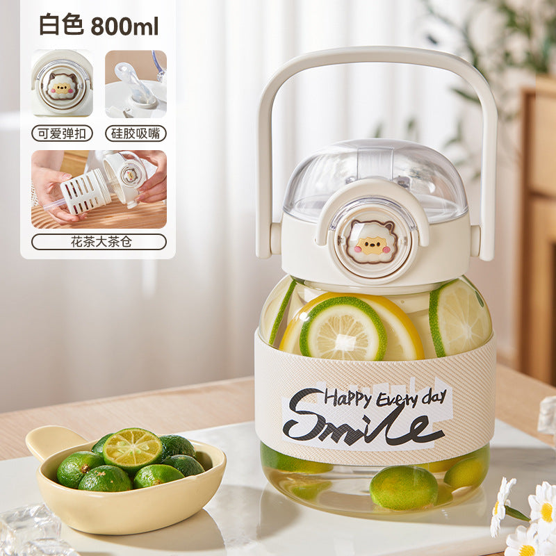 带提手玻璃杯大容量花茶杯子女高颜值可爱大肚杯泡茶水杯Large-Capacity Glass Tea Cup with Handle—Stylish and Cute Wide-Bodied Cup for Men and Women, Perfect for Brewing Tea