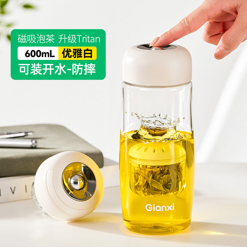 捷安玺磁吸茶仓泡茶杯Tritan耐热塑料杯提手便携茶水分离水杯Magnetic Tea Container & Brewing Cup—Tritan Heat-Resistant Plastic Cup with Handle, Portable Tea-Water Separation Cup