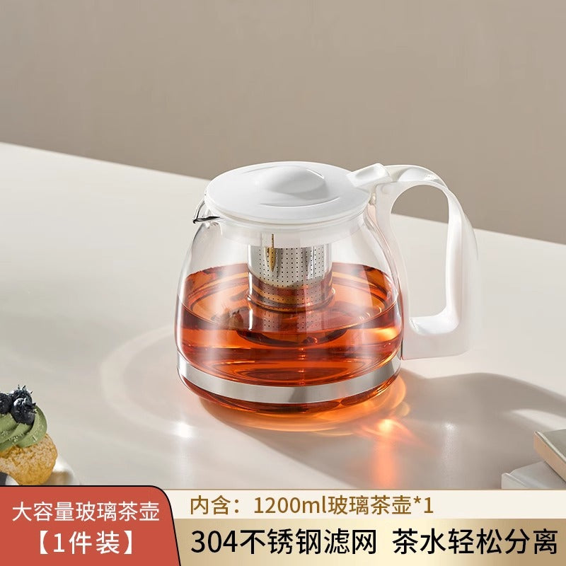 茶水分离泡茶壶家用耐热玻璃带把手不锈钢茶仓水壶花茶壶Tea-Water Separator Teapot: Household-Use Heat-Resistant Glass Teapot with Handle and Stainless Steel Tea Chamber, Floral Tea Pot
