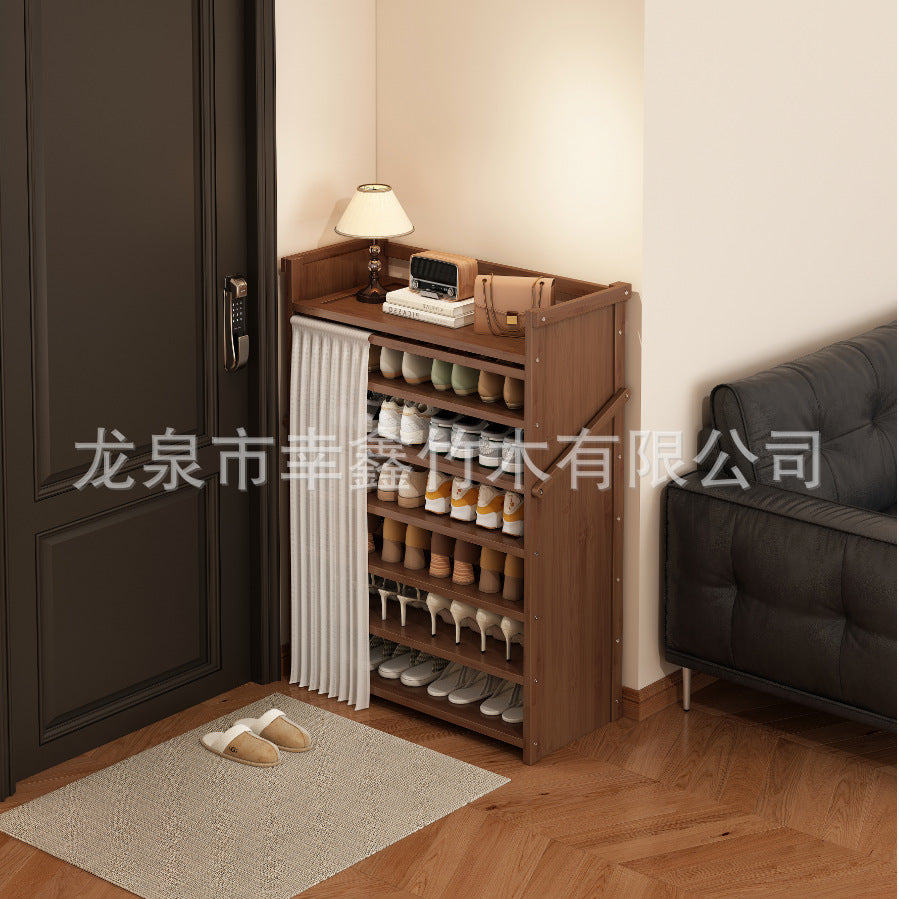 折叠鞋架子一拉就用室内多层免安装收纳架家用门口出租房防尘鞋柜Foldable shoe rack – simply pull out to use. Multi-tier indoor storage rack requiring no assembly. Ideal for home entrances and rented accommodation. Dust-proof shoe cupboard.