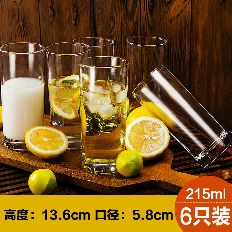 简约家用喝水牛奶透明套装玻璃杯 餐厅客厅大容量6只直身ins水杯Minimalist Clear Glass Set for Home Use—6 Large-Capacity Straight-Sided Water Glasses for the Dining Room and Living Room