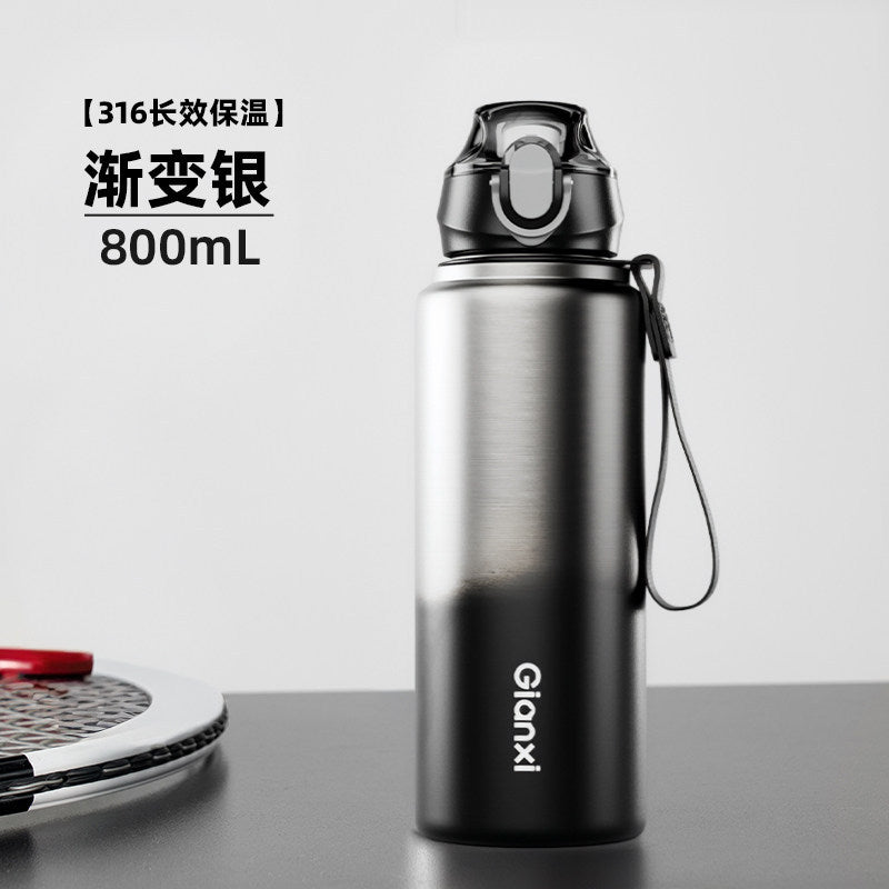 捷安玺新款炫酷渐变保温杯户外便捷运动水壶一盖双饮不锈钢随行杯Stylish Gradient Insulated Cup: Convenient Outdoor Sports Water Bottle with Dual-Drink Lid—Stainless Steel Travel Mug