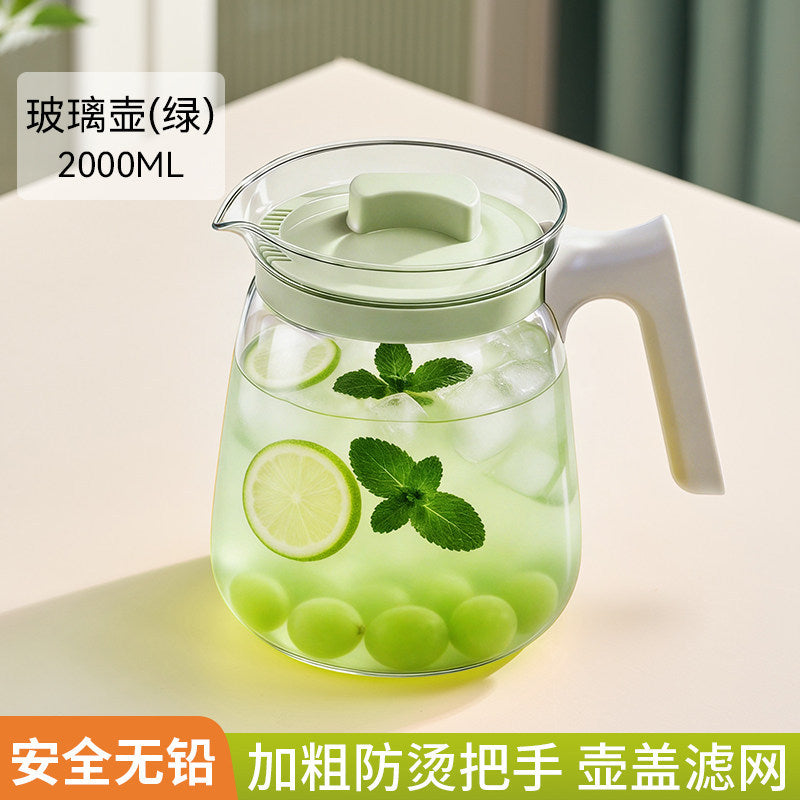 捷安玺高颜值夏季冷水壶家用大容量凉水壶冷品泡花茶果饮玻璃茶壶Stylish Summer Water Pitcher—Large-Capacity Glass Teapot for Home Use, Perfect for Iced Tea, Herbal Tea, and Fruit Drinks