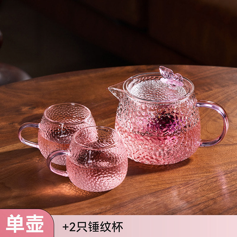 捷安玺锤纹煮茶壶一人专用茶具耐热玻璃泡茶壶高颜值女士花茶壶 Hammered-Pattern Teapot, Single-Serving Tea Set, Heat-Resistant Glass Teapot, Stylish Women's Floral Teapot