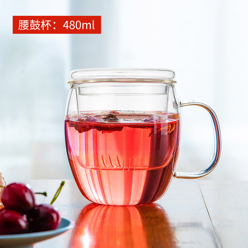 天喜玻璃杯茶杯带把女花茶杯透明家用杯子过滤水杯茶水分离泡茶杯Tianxi Glass Cup, Tea Cup with Handle, Women's Floral Tea Cup, Clear Household Cup, Water Filter Cup, Tea-Water Separation Cup, Tea Brewing Cup