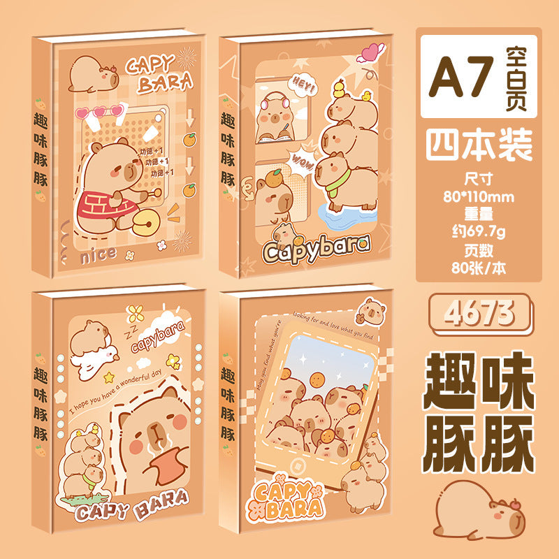 卡皮巴拉黄油小熊 A7 精装本学生便携多图案小本子可爱迷你手账本Capybara Butter Bear A7 Hardcover Student-Friendly Portable Multi-Patterned Notebook—Cute Mini Planner