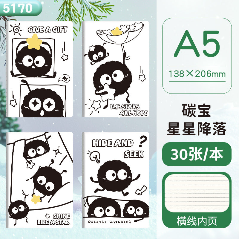 爆款高颜值学生车线本卡通横线可爱a5本子办公黑猫笔记本Best-Selling, Stylish Student Notebook: Cartoon-Themed Ruled A5 Notebook with Cute Design—Black Cat Office Notebook