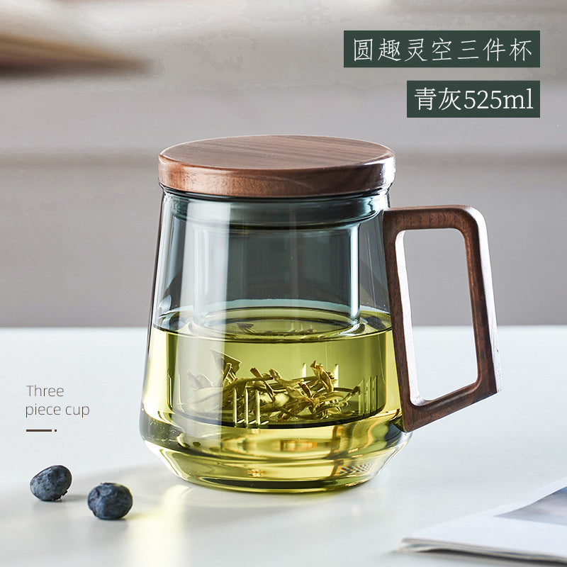 商务办公便携带盖带把带茶隔玻璃杯 男士茶水分离泡茶杯 Business-Style Portable Glass Tea Cup with Lid, Handle, and Tea Strainer—Men's Tea Cup with Separate Tea and Water Compartments