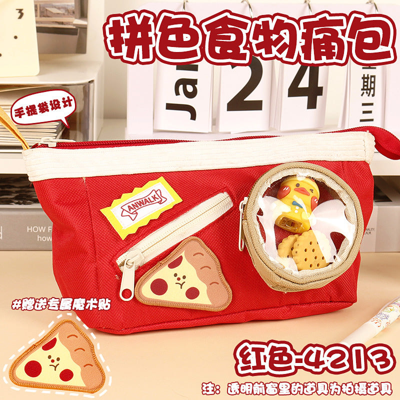 吧唧食物痛包笔袋创意高颜值学生大容量多功能文具袋学习收纳笔袋“Munch” Food-Themed Cute Pencil Case: Creative, Stylish, Large-Capacity, Multifunctional Student Stationery Pouch for Study and Organization