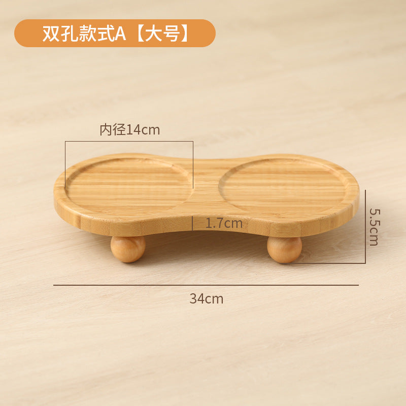 定制猫碗架竹木宠物狗食盆架防打翻加高斜口护颈椎陶瓷双碗可贴标Customisable Cat Bowl Stand: Bamboo and Wooden Pet Dog Food Bowl Stand – Tip-proof, Raised, Angled Design to Protect the Cervical Spine, Ceramic Double Bowls, Labelling Option Available