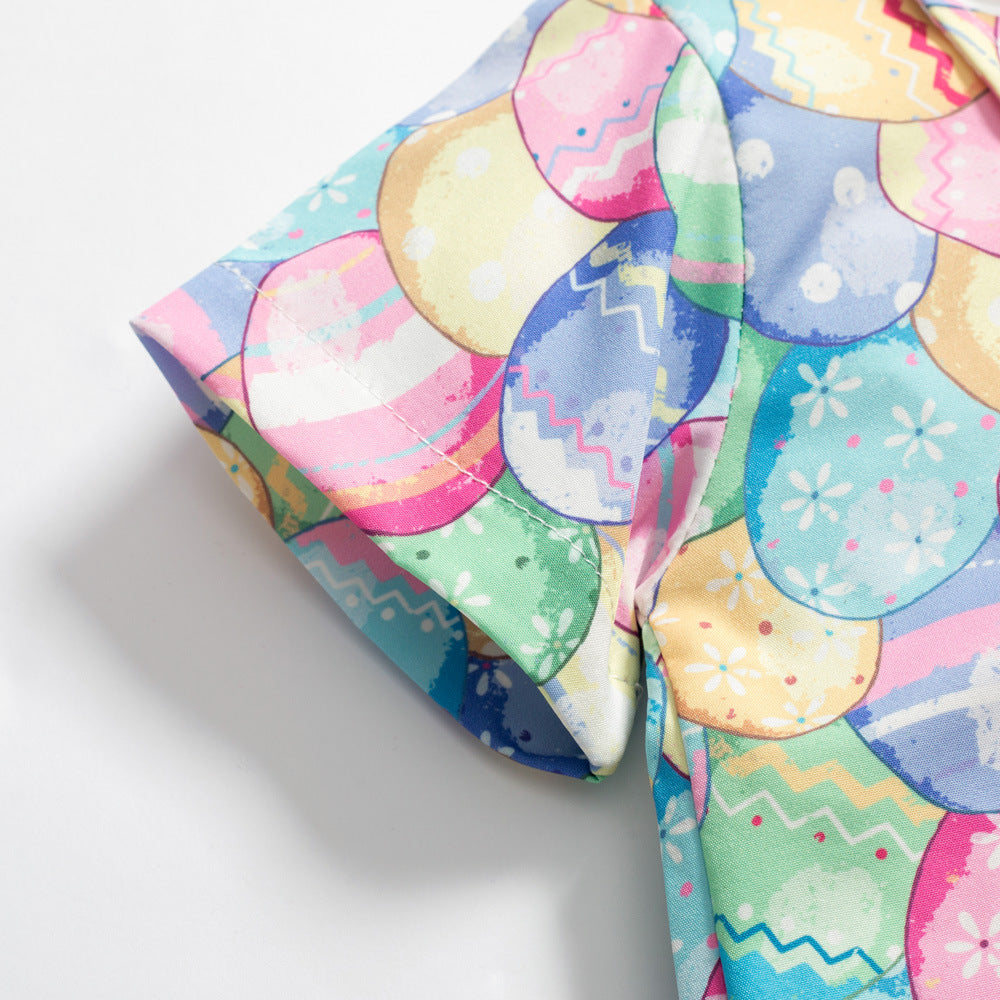 男宝宝童装批发复活节彩蛋节日男童短袖短裤多件套Wholesale Boys' Clothing: Easter Egg-Themed Festive Short-Sleeve Shirts and Shorts Sets