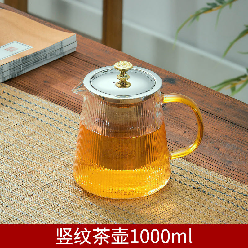 家用电陶炉养生泡花茶茶壶 酒店饭馆带把竖纹耐热玻璃煮茶壶Home-Use Ceramic Electric Teapot for Health-Promoting Flower Tea; Heat-Resistant Glass Teapot with Handle and Vertical Stripes for Hotels and Restaurants