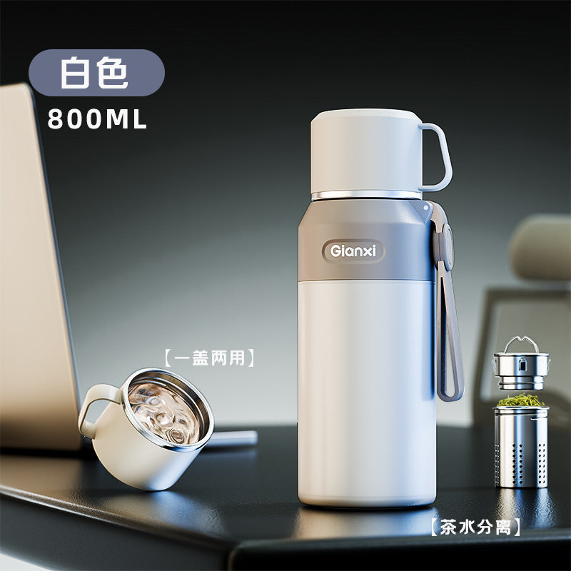 捷安玺全钢大容量保温杯茶水分离泡茶杯316不锈钢便携高档水杯All-Steel Large-Capacity Insulated Tea Cup with Tea-Water Separation, 316 Stainless Steel, Portable, High-End Water Bottle