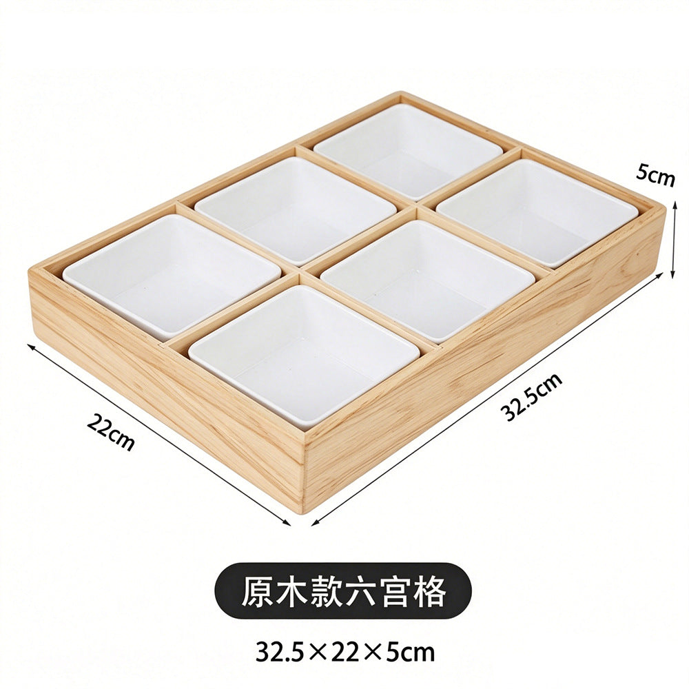 围炉煮茶分格托盘零食点心果盘水果盘中式四宫格木质九宫格干果盘Wooden four-compartment tray for boiling tea by the fire; snack tray; pastry tray; fruit platter; Chinese-style four-compartment wooden tray; nine-compartment wooden tray for dried fruit
