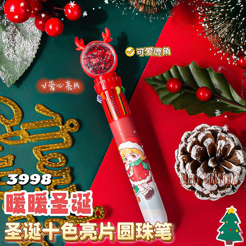 圣诞节儿童小礼物新款圆珠笔学生奖励礼品学生文具按动笔十色笔New Christmas Gifts for Kids: Ballpoint Pens, Student Rewards, Student Stationery, Push-Button Pens, 10-Color Pens