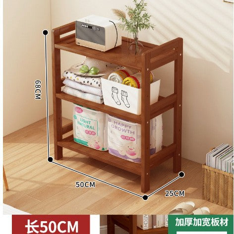 置物架多层收纳木架子落地家用厨房多功能菜架靠墙简易小型书货架Multi-tier storage rack, wooden shelving unit, floor-standing, household kitchen, multi-purpose vegetable rack, wall-mounted, simple, small bookcase