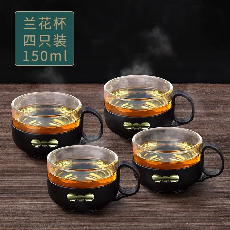 玻璃小茶杯功夫主人杯单杯茶具品茗杯套装耳杯透明带把小杯子Small Glass Tea Cups, Kung Fu Master Set, Single-Cup Tea Set, Tea Tasting Cup Set, Ear Cups, Transparent Small Cups with Handles
