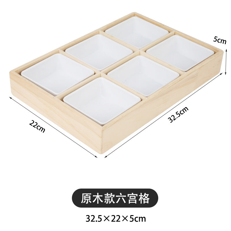 Solid Wood Nine-Square Platter, Divided Serving Tray, for Hot Pot Restaurants, Tableware, Snacks, Melamine Fruit Bowls and Vegetable Plates, for Home