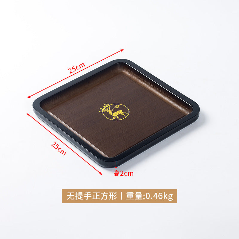 复古轻奢托盘楠竹茶盘长方形创意烫金印花竹托盘饭店酒店提手茶盤Retro, light-luxury bamboo tea tray – rectangular, creative hot-stamped patterned bamboo tray with handles, ideal for restaurants and hotels