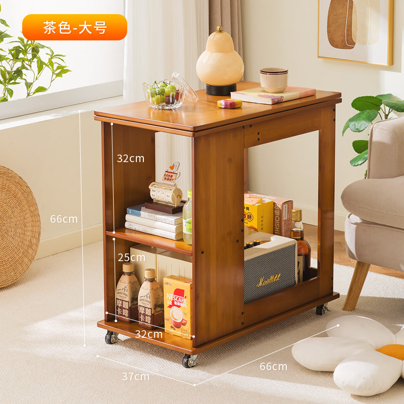 楠竹茶几折叠多功能小桌子小户型客厅边柜家用可移动推车沙发边几Bamboo coffee table, foldable, multifunctional, small table, sideboard for small living rooms, home use, mobile trolley, sofa side table