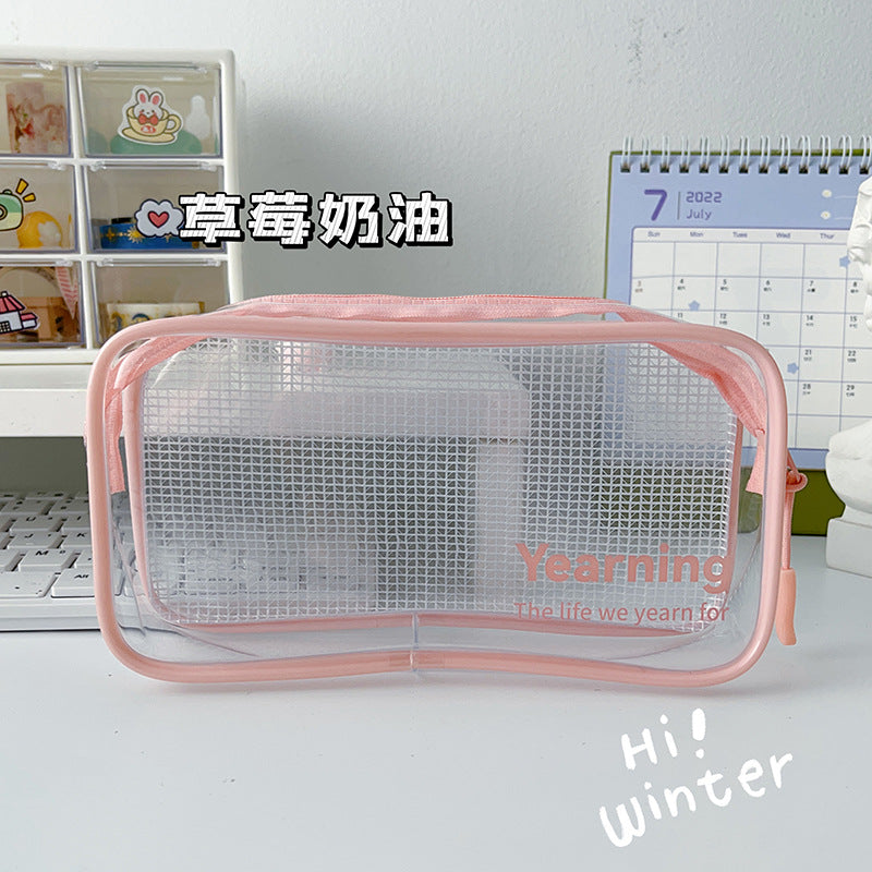 MOKA网格透明笔袋大容量学生男孩女孩考试用ins高颜值小清新笔盒MOKA Mesh Transparent Pencil Case: Large Capacity, Stylish and Fresh-Looking Pencil Case for Boys and Girls for Exams