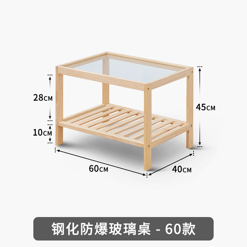 简约风实木简约茶几小户型日式钢化玻璃矮桌子创意咖啡桌沙发边几Minimalist-style solid wood coffee table; compact Japanese-style tempered glass side table; creative coffee table; sofa side table
