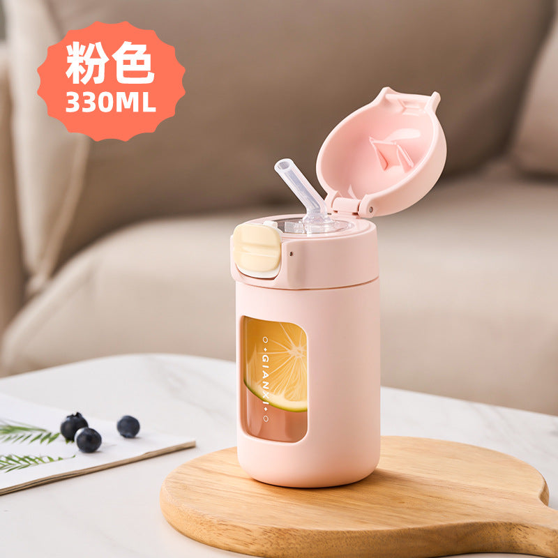 迷你小巧可爱小清新高硼硅玻璃杯 便携出行弹跳吸管水杯Mini, Compact, Cute, and Fresh-Looking Borosilicate Glass Cup—Portable Travel Cup with a Bouncy Straw