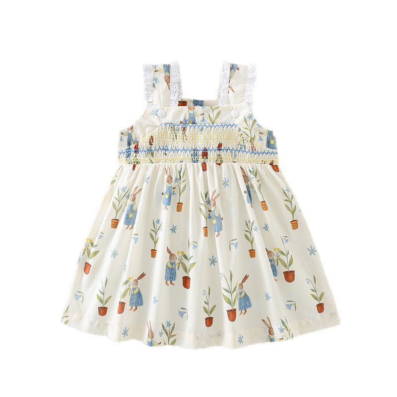 夏季女童无袖打揽连衣裙精美刺绣公主裙女宝宝背带裙Summer Sleeveless Wrap Dress for Girls, Exquisitely Embroidered Princess Dress, Baby Girl Overalls