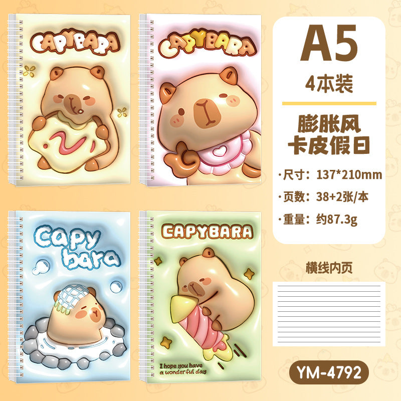 卡通线圈本A5笔记本学生本子高颜值办公文化日记本卡皮巴拉作业本 Cartoon Spiral-Bound A5 Notebook, Student Notebook, Stylish Office & Cultural Diary, Capybara-Themed Homework Notebook