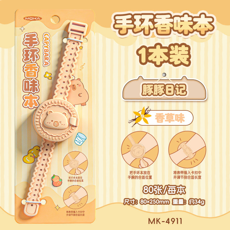 创意儿童手环香味便签空白小本子卡皮巴拉记事本便签本可撕Creative Kids' Wristband-Scented Sticky Notes, Blank Notebook, Capybara-Themed Notepad, Tear-Off Sticky Notes