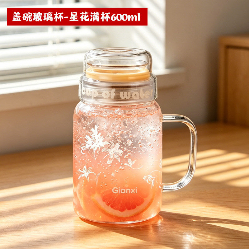 高颜值卡通玻璃杯大容量茶水分离杯家用办公女生喝水杯耐高温水杯Stylish Cartoon Glass Cup, Large Capacity, Tea-Water Separation Cup, for Home and Office Use, Women's Water Cup, Heat-Resistant Cup