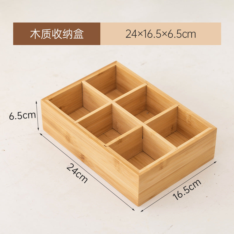 桌面防尘茶包收纳盒竹制文玩首饰置物盒药物分装盒子九宫格储物盒Desk-top dust-proof tea bag storage box; bamboo box for collectables and jewellery; medicine portioning box; 3x3 grid storage box