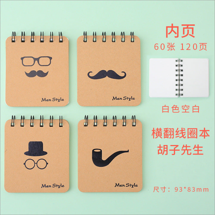 创意韩国文具黑色烫金胡子线圈本笔记涂鸦记事便签小本子Creative Stationery: Black Hot-Stamped Mustache Spiral-Bound Notebook for Sketching, Notes, and Sticky Notes