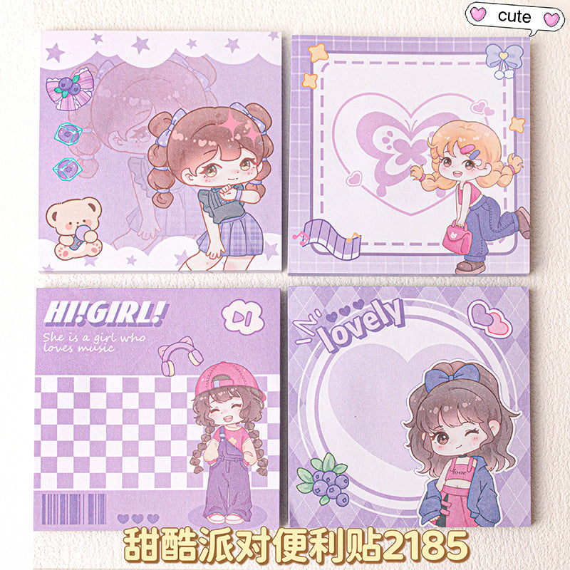 MOKA魔卡卡通可爱7*7便利贴小学生奖品可爱文具可撕粘性留言便签 MOKA Cute 7x7 Sticky Notes—Prizes for Elementary School Students, Cute Stationery, Peel-and-Stick Notes for Messages