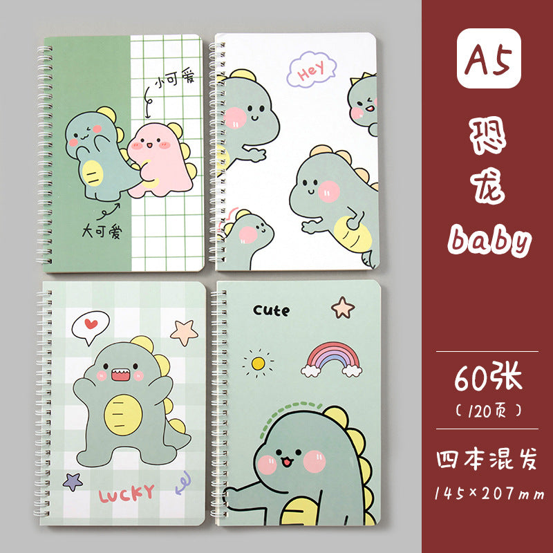 卡通线圈本学生日记本记事本 A5创意侧翻线圈笔记本方格手帐Cartoon Spiral-Bound Student Diary & Notebook: A5 Creative Side-Flip Spiral Notebook with Grid Pages