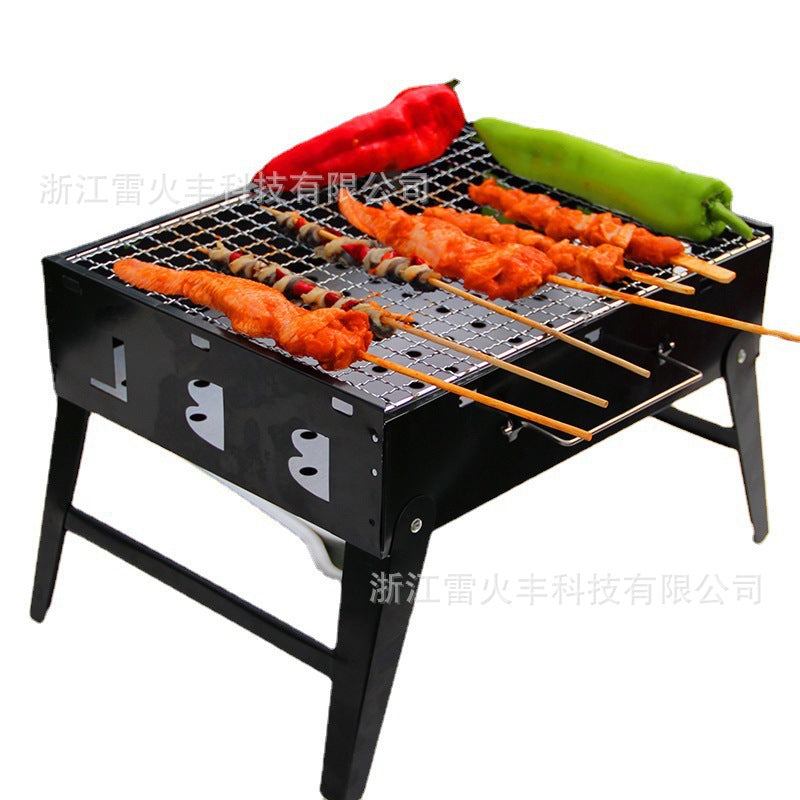 厂家户外野营便捷式BBQ木炭烧烤炉家用折叠加厚烧烤架现货批发Manufacturer’s outdoor camping portable charcoal barbecue grill – thickened folding barbecue rack for home use – in stock and available for wholesale