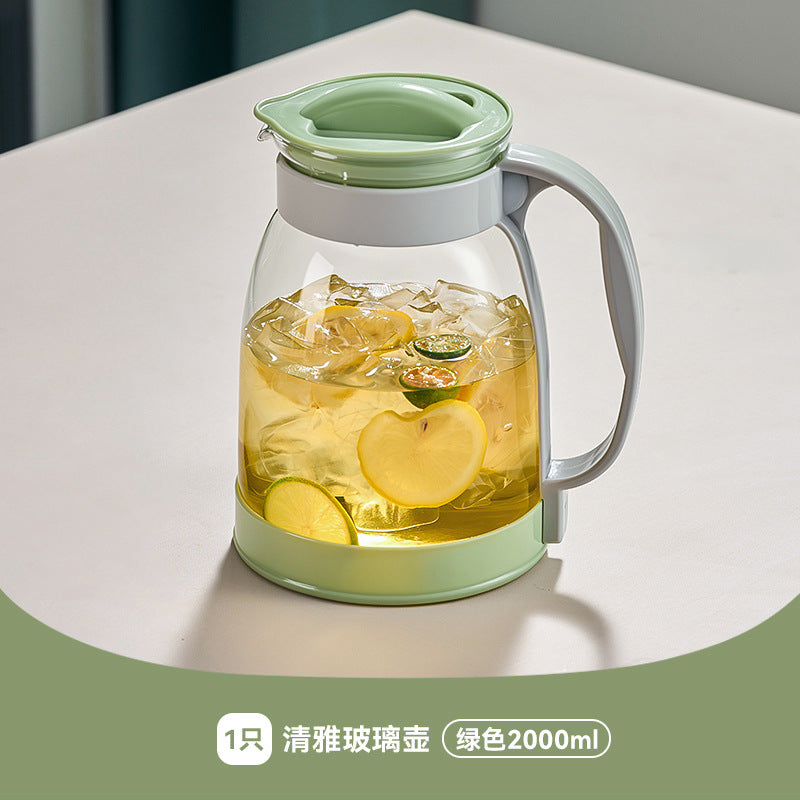 天喜大容量玻璃冷水壶家用办公耐热泡茶壶凉白开水果汁壶 Tianxi Large-Capacity Glass Water Jug—Heat-Resistant Teapot for Home and Office Use; Ideal for Tea, Chilled Water, and Fruit Juice
