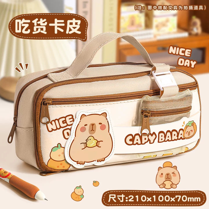 卡皮巴拉9层提手笔袋 学生大容量笔袋ins风小学生笔盒 Capybara 9-Layer Pen Case with Handle—Large-Capacity Student Pen Case for Elementary School Students