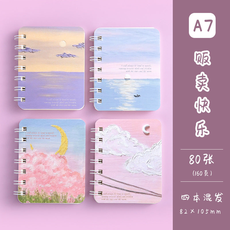 卡通横线本便携迷你记事本学生文具本子单词本线圈本学习笔记本 Cartoon-Printed Lined Notebook, Portable Mini Notepad, Student Stationery, Vocabulary Notebook, Spiral-Bound Notebook, Study Notebook
