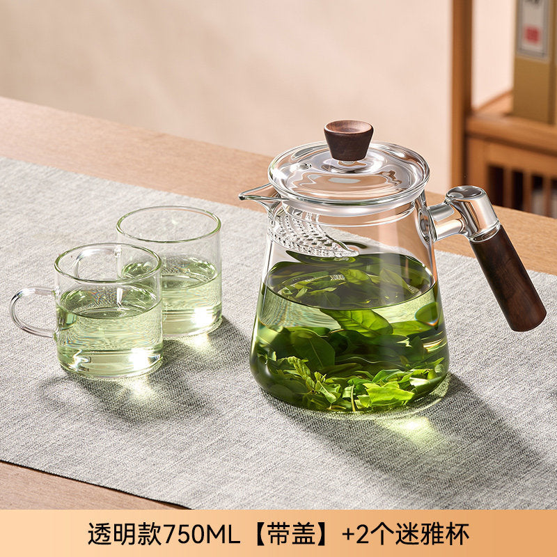 捷安玺月牙公道杯加厚玻璃泡茶壶一体式滤网家用高档茶水分茶器Crescent-Shaped Fair-Share Cup with Thickened Glass Teapot and Integrated Strainer—High-End Household Tea Set