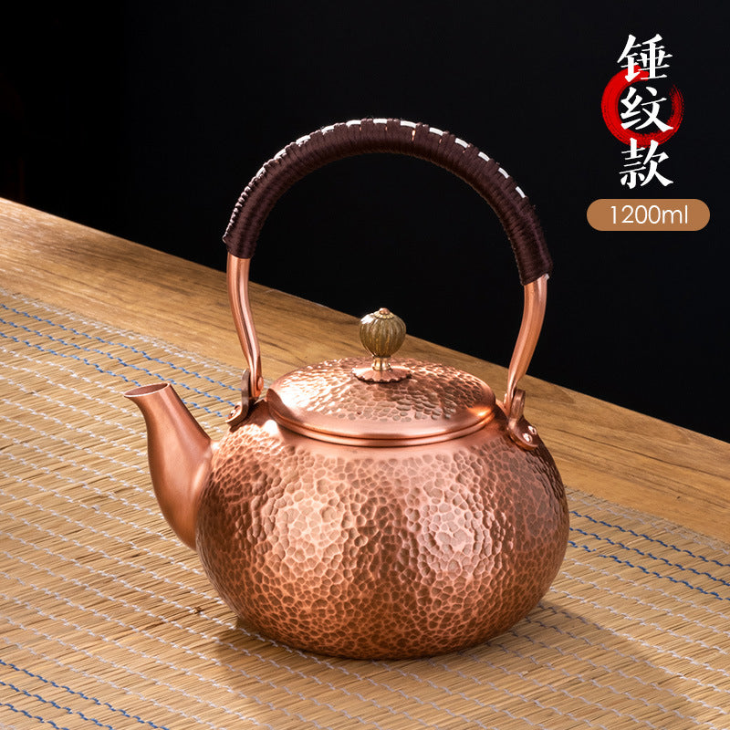 创意家用复古煮茶烧水手工紫铜壶 大容量养生带茶隔带提梁泡茶壶Creative Vintage-Style Handcrafted Red Copper Teapot for Home Use—Large-Capacity Health-Conscious Teapot with Tea Strainer and Handle