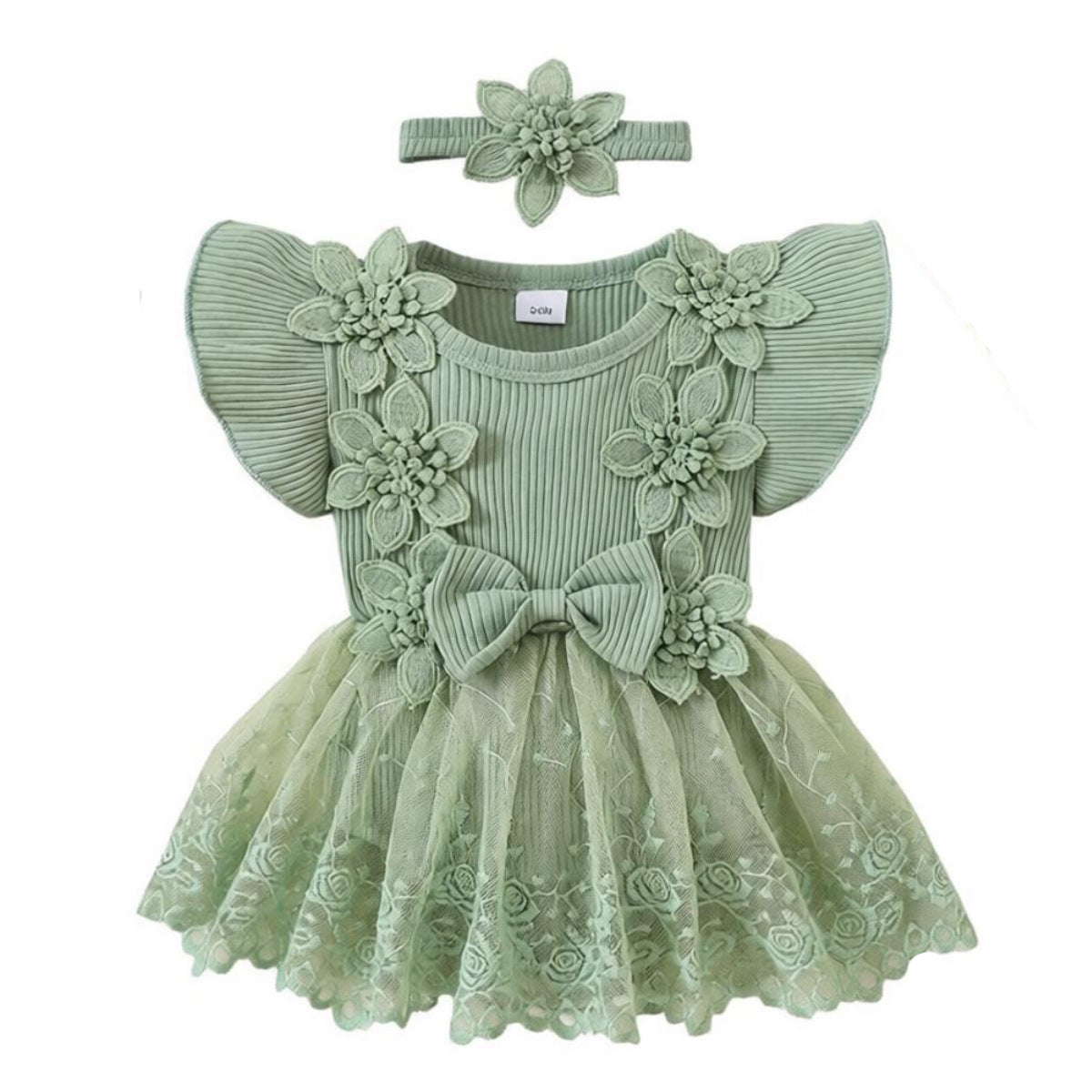 婴幼女童花朵哈衣新生儿蕾丝网纱哈裙连体衣Floral Rompers for Infants and Toddler Girls; Lace Tulle Skirt Rompers for Newborns