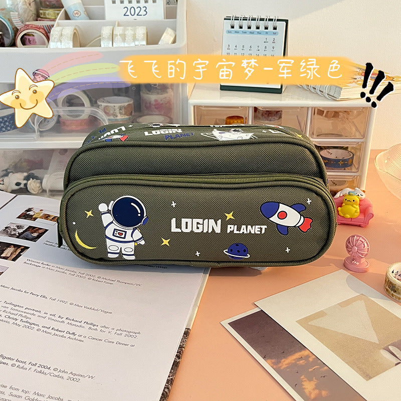 MOKA魔卡大容量双层笔袋女生小学生铅笔盒拉链铅笔袋MOKA Large-Capacity Double-Layer Pencil Case for Girls in Elementary School—Zippered Pencil Case