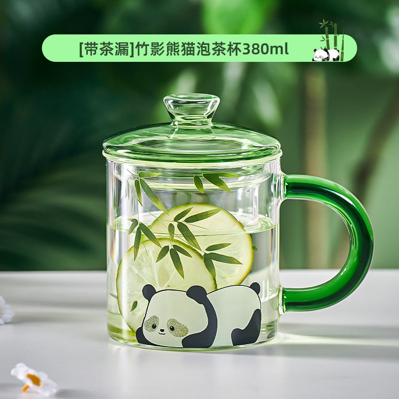 捷安玺新款熊猫泡茶玻璃杯茶水分离泡茶杯高颜值新中式耐热水杯Panda Tea-Brewing Glass Cup Tea-Water Separation, Stylish New Chinese-Style Heat-Resistant Mug