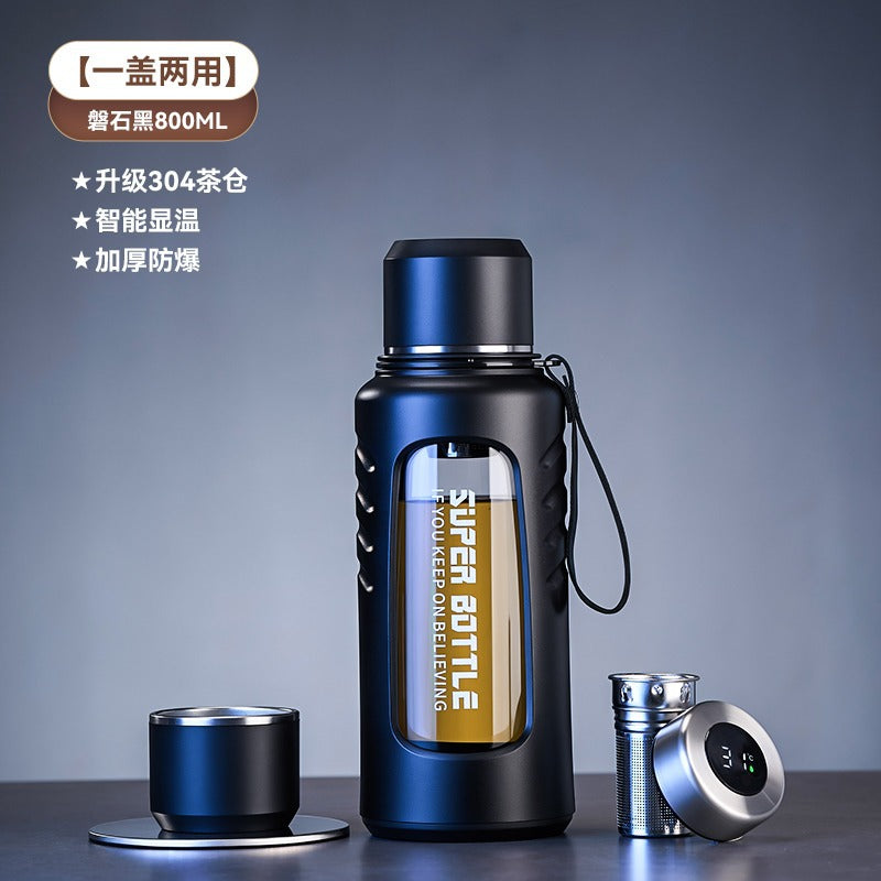 捷安玺大容量智能显温玻璃杯茶水分离泡茶杯耐热高硼硅户外随手杯Large-Capacity Smart Temperature-Displaying Glass Tea Cup with Tea-Water Separation, Heat-Resistant Borosilicate Outdoor Travel Mug