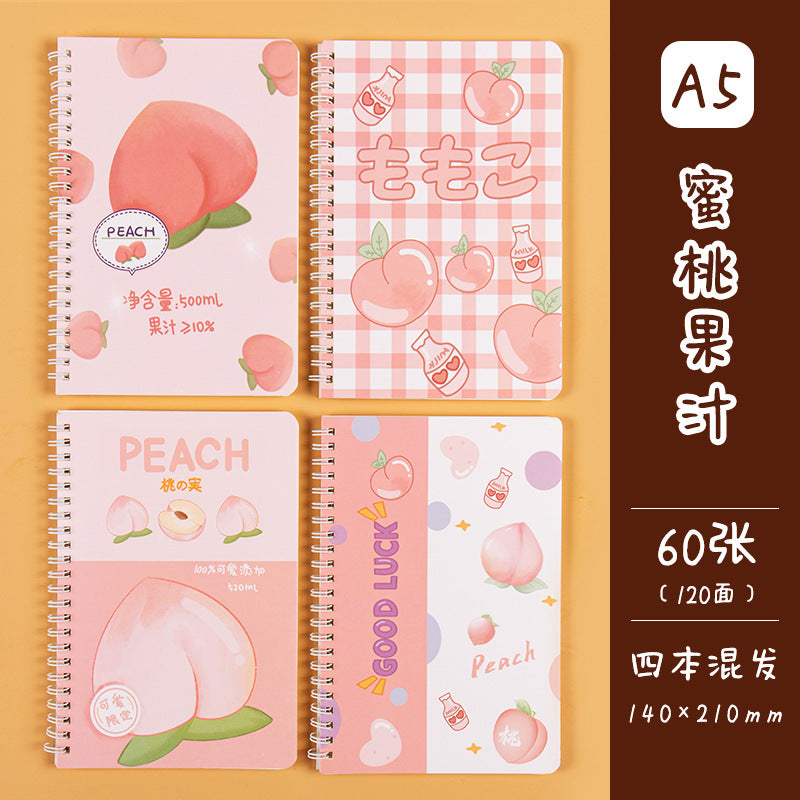 学生日记本A5记事本创意韩版侧翻线圈笔记本卡通线圈本手帐本Student Diary A5 Notebook Creative Korean-Style Side-Flip Spiral Notebook Cartoon Spiral Notebook Planner