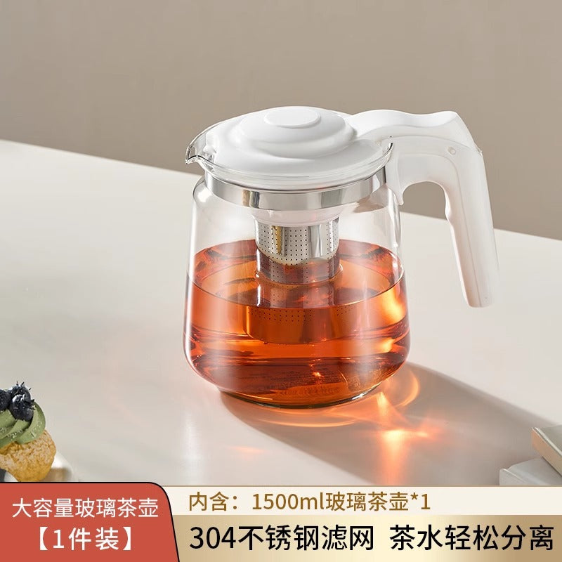茶水分离泡茶壶家用耐热玻璃带把手不锈钢茶仓水壶花茶壶Tea-Water Separator Teapot: Household-Use Heat-Resistant Glass Teapot with Handle and Stainless Steel Tea Chamber, Floral Tea Pot
