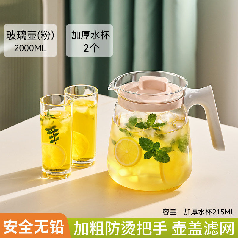 捷安玺高颜值夏季冷水壶家用大容量凉水壶冷品泡花茶果饮玻璃茶壶Stylish Summer Water Pitcher—Large-Capacity Glass Teapot for Home Use, Perfect for Iced Tea, Herbal Tea, and Fruit Drinks