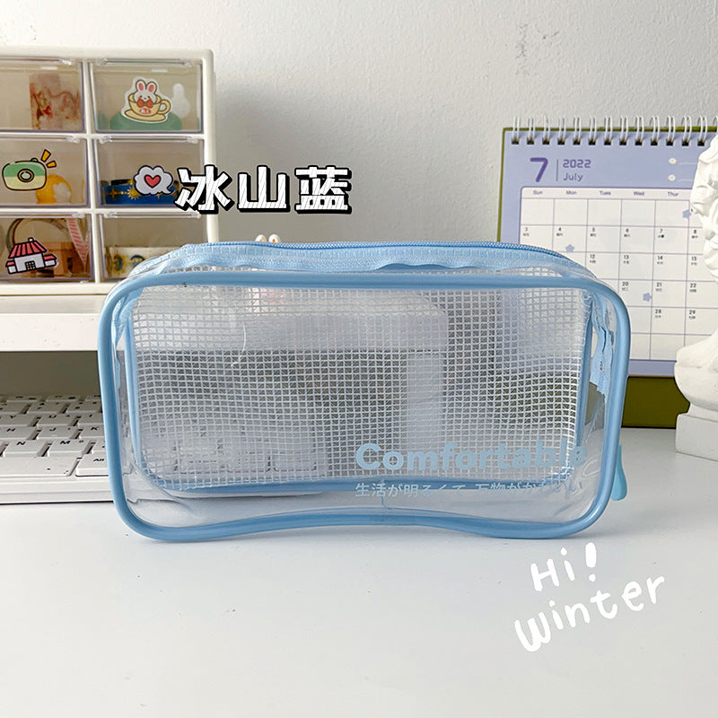 MOKA网格透明笔袋大容量学生男孩女孩考试用ins高颜值小清新笔盒MOKA Mesh Transparent Pencil Case: Large Capacity, Stylish and Fresh-Looking Pencil Case for Boys and Girls for Exams
