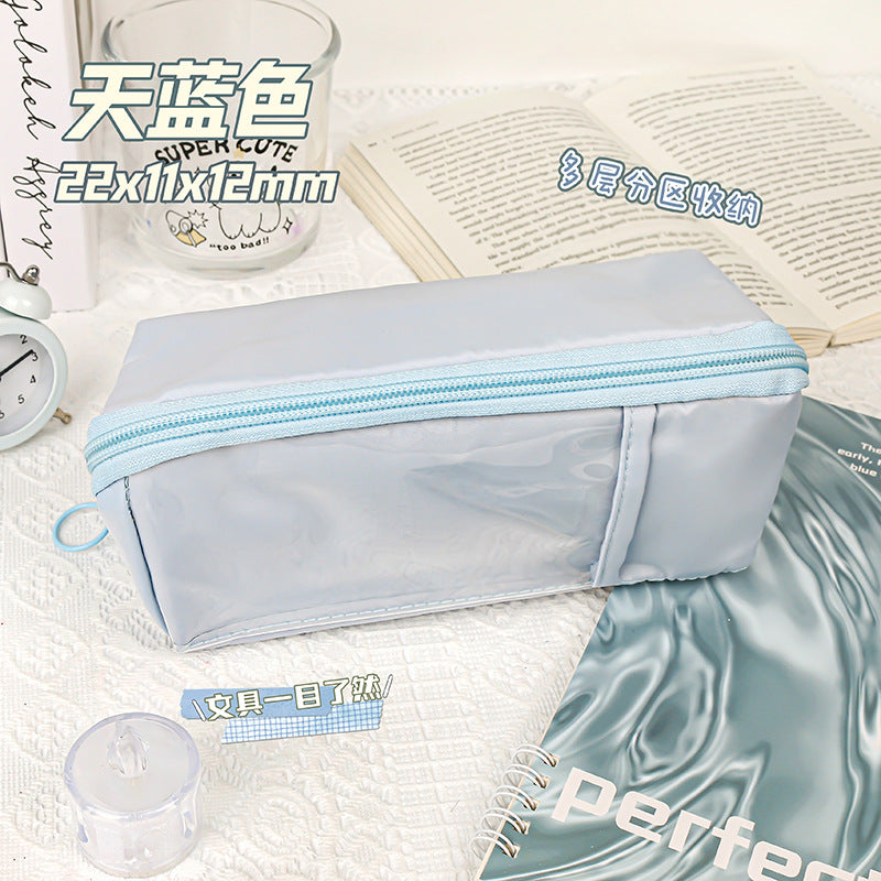网红多层笔袋学生简约大容量枕头笔袋文具盒ins潮日系可爱少女Trendy Multi-Layer Pencil Case for Students: Simple, Large-Capacity, Pillow-Style Pencil Case, Stationery Case, Cute for Girls